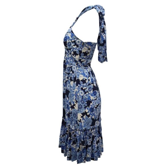 Tory Burch Blue Floral Silk Halter Neck Midi Dress $550 - Picture 6 of 7
